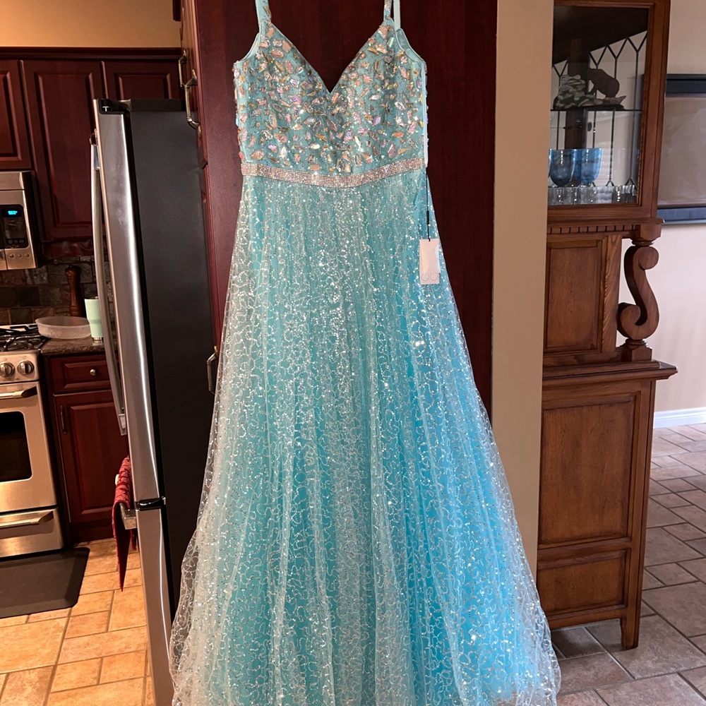 Elegant Light Blue Grad/ Prom Dress with Silver Accents